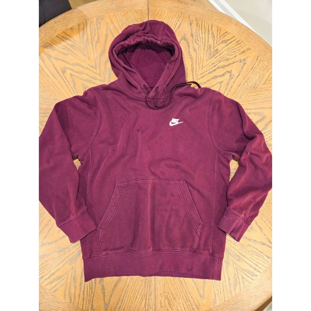 Nike Club Fleece Hoodie Mens S Burgundy Maroon Pullover Swoosh Streetwear Y2K